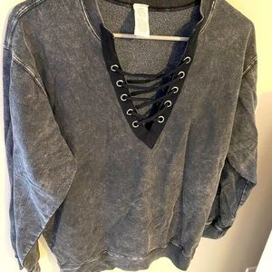 Grey Rustic Sweatshirt with Black Ties